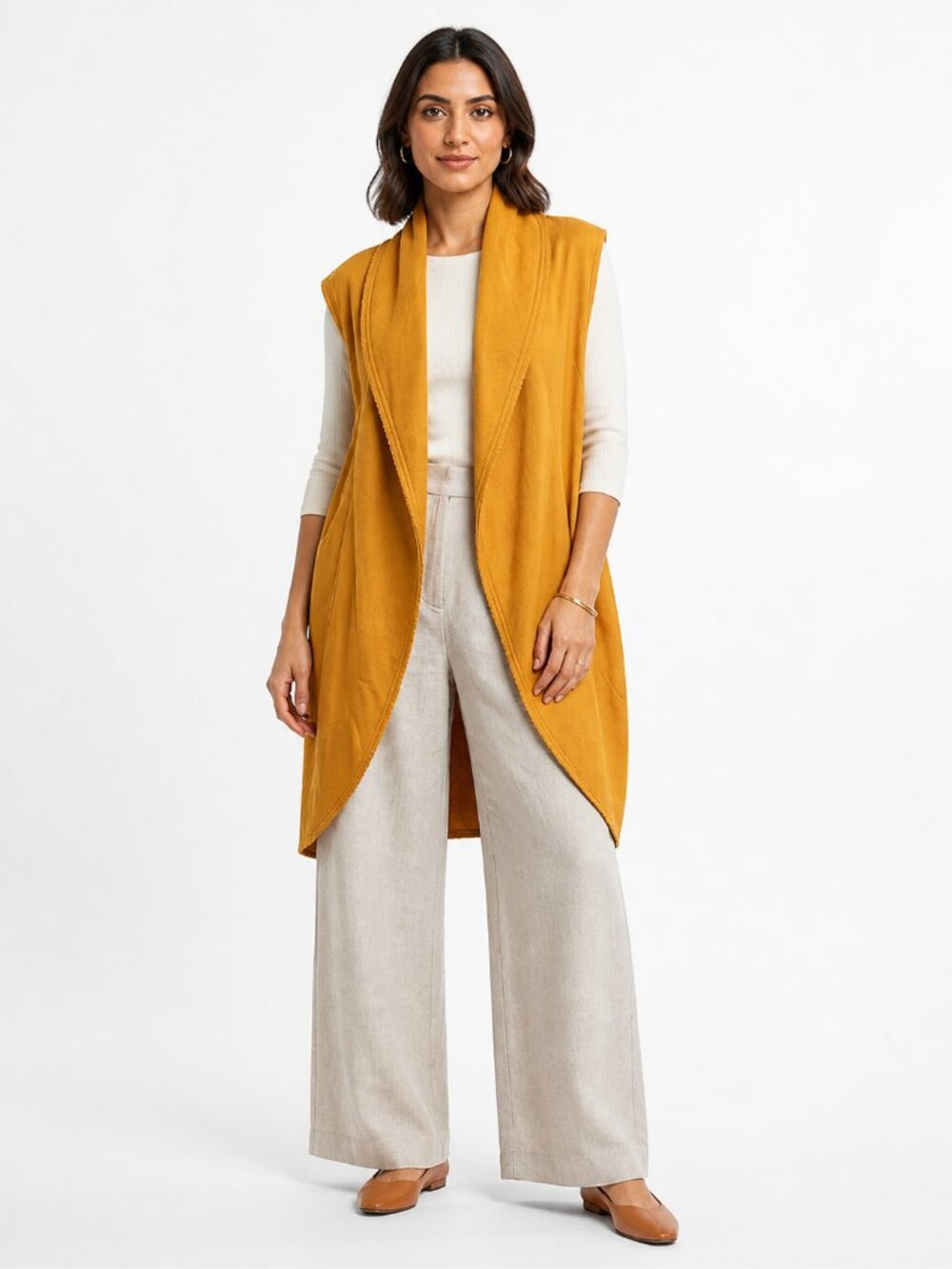 Bryn Walker Wrap Vest Mustard Yellow Size M Bamboo Lagenlook Casual